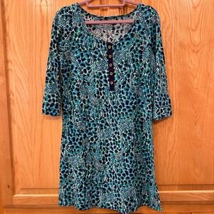 Lilly Pulitzer Dress Blue Green Animal Print 3/4 Sleeve Cotton